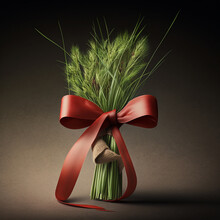 Celebrate Nowruz With Fresh And Festive Wheatgrass On A Plate Tied With A Red Ribbon
