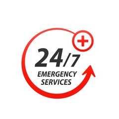 24-7 service concept. 24-7 open. Support service icon. Round-the-clock customer service. Arrow vector icon. Customer service. Medical service. Vector logo. Round logo. Vector illustration