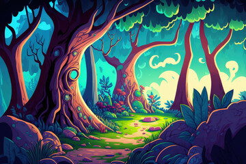 Wall Mural - painting style ai generated art background, illustration mystic magic woodland. Generative AI