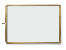 Contemporary Brass Frame With Glass On Both Sides For Photos, Flat Objects Like Pressed Flowers Or Other Memories, Isolated Over A Transparent Background, Great As Design Element For Wedding Flatlays