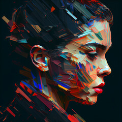 Wall Mural - Abstract portrait of woman with glitch effect illustration, Generative AI