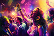 Euphoric celebration of life with partygoers in a vibrant nightclub, generative ai