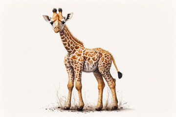 Wall Mural - Baby giraffe standing watercolor, Generative AI