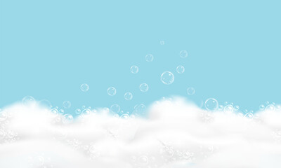 Wall Mural - Shampoo bubbles texture.Bath foam background.Sparkling shampoo and bath lather vector illustration.