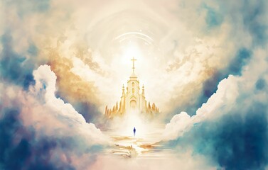 Poster - Heaven god Holy Church bethlehem illustration landscape art pathway heaven artwork paradise sun light
jesus Divine nature background sky clouds gateway to heaven faith religion dream christmas easter 