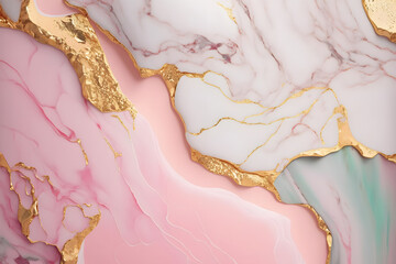 Wall Mural - dusty rose and golden marble geode frame. spring wedding invitation.