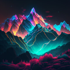 Wall Mural - landscapes mountains sky abstract bright neon colors