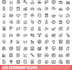 Sticker - 100 economy icons set. Outline illustration of 100 economy icons vector set isolated on white background