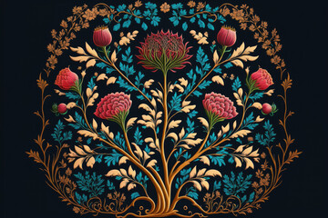 Sticker - Traditional Fantasy Flowers with Mughal Motifs. Generative AI