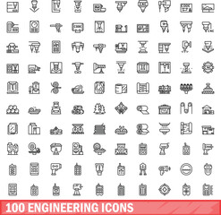 Wall Mural - 100 engineering icons set. Outline illustration of 100 engineering icons vector set isolated on white background
