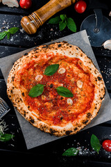 Sticker - Italian cuisine pizza with tomato sauce, garlic, spinach on thick dough.