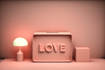 Wall Mural - Vertical shot of minimalist objects with love sign, great gift for valentines day Generative AI