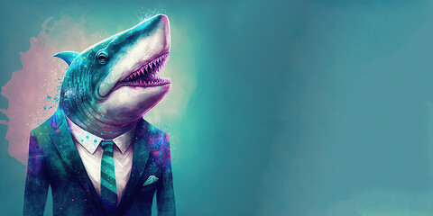 Wall Mural - Business shark boss in suit and tie. Generative AI