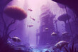 Fantasy futuristic underwater seascape with lost city. Generative AI