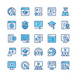 Video tutorials line icons. Set of video tutorials icons. Blue color. Vector line icons set