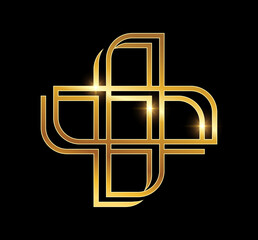 Wall Mural - Golden Cross Line Logo Vector icon