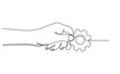 Continuous line drawing of hands holding metal gears. hand drawn metal gears concept in one line doodle style. suitable for technology marketing, industrial, automotive doodle style