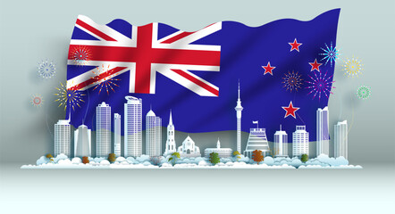 Wall Mural - Happy independence anniversary celebration national day in New Zealand flag background.