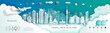 Advertising travel brochure New zealand top world modern skyscraper and famous city.