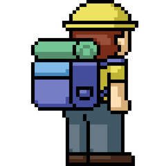 Poster - pixel art young boy backpack