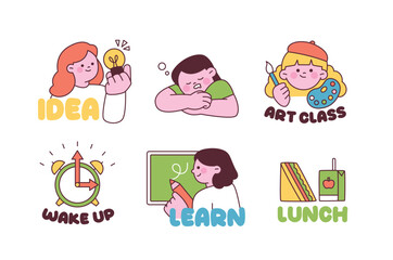 Wall Mural - cute student stickers. message emoticons for emotes and lessons.