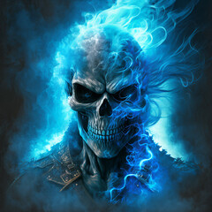 Poster - skull assassin blue fire Generative AI