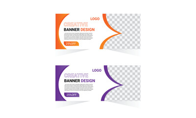 Wall Mural - creative modern web banners of standard size with a place for photos. square template. vector illustration with orange and purple
