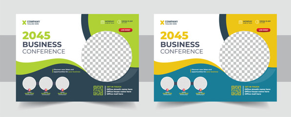 Wall Mural - corporate horizontal business conference flyer template, annual corporate business workshop, meeting