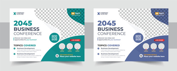 Conference flyer and invitation banner template design. Annual corporate business workshop, meeting & training promotion poster. Online digital marketing horizontal cover layout