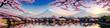 Japan Cherry Blossom. Sakura spring festival Hanami on japanese mountain. Generative AI