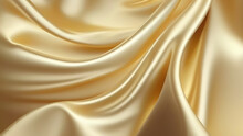 Elegant Silk Fabric Wallpaper With Ripples And Folds. Gold, Smooth Material Background. Generative AI.