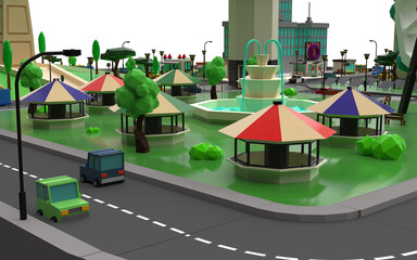 linda ciudad 3d colorida con calles y autos  