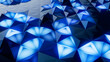 © RocknRoller Studios - Illuminated, Blue Geometric Surface with Tetrahedrons. High Tech, Neon 3d Background.