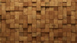 © RocknRoller Studios - Square, Soft sheen Wall background with tiles. 3D, tile Wallpaper with Wood, Timber blocks. 3D Render