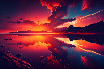 Wall Mural - Wallpaper of a beautiful sunset scenery. Generative ai