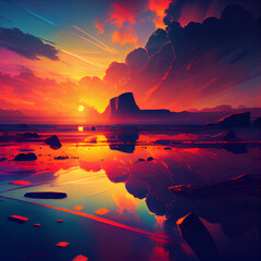 Wall Mural - Wallpaper of a beautiful sunset scenery. Generative ai