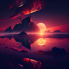 Wall Mural - Wallpaper of a beautiful sunset scenery. Generative ai