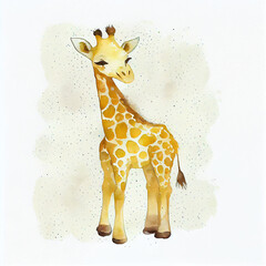 Wall Mural - Watercolor illustration of a giraffe. Generative ai
