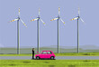 © Westend61 - Illustration of man dealing with vehicle breakdown in front of wind farm turbines