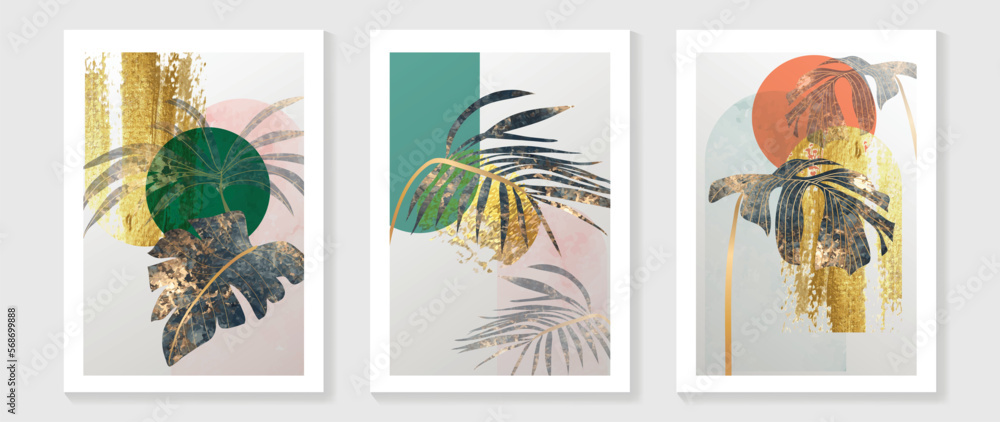 Luxury gold tropical leaves wall art vector set. Botanical exotic ...