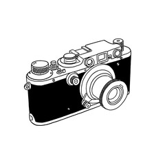 Sticker - Film camera Retro collection photo equipment Hand drawn line art Illustration