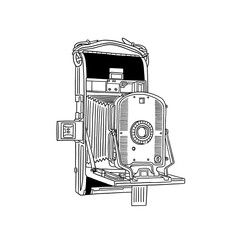 Sticker - Vintage camera large format film Hand drawn line art Illustration