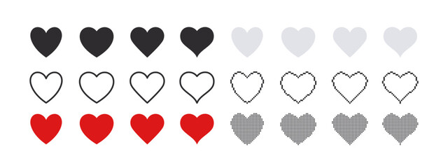 Wall Mural - Hearts icons set. Red and black heart icons. Vector images