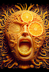 Wall Mural - Generative AI abstract render of a citrus monster