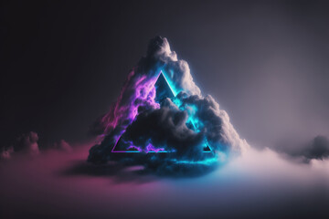 Wall Mural - 3d illustration of a neon triangle floating in a cloud