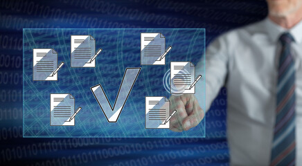 Wall Mural - man touching a document validation concept