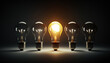 Concept de l'idée disruptive représenté par une ampoule allumée, innovation, créativité, solution business, fond studio (AI)