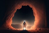 Fototapeta Do przedpokoju - 3d illustration of an astronaut in front of a tunnel on mars
