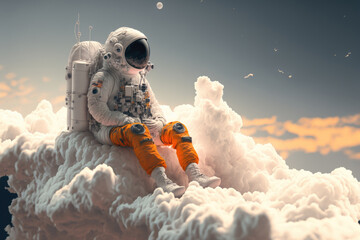 3d illustration of an astronaut sitting on a cloud