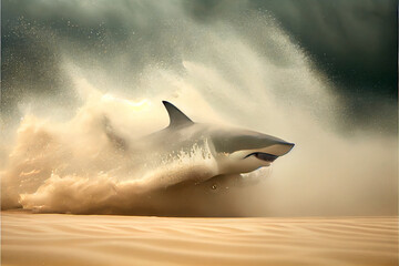 Wall Mural - Generative AI abstract render of a great white shark